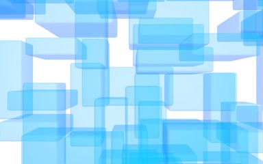 Blue and white abstract digital and technology background. The pattern with repeating rectangles. 3D illustration