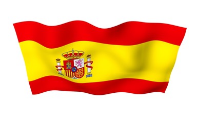 The flag of Spain. Official state symbol of the Kingdom of Spain (Spanish: Reino de Espana). Concept: web, sports pages, language courses, travelling, design elements. 3d illustration