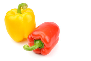 Sweet peppers isolated on white background. Free space for text.