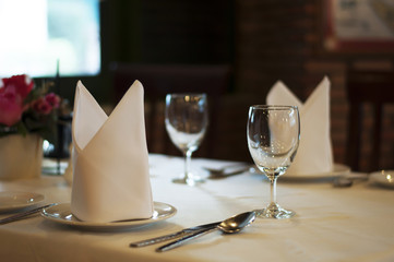 Empty wine glass on the table in restaurant