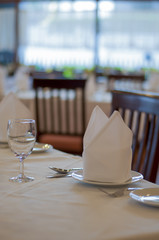 Empty wine glass on the table in restaurant