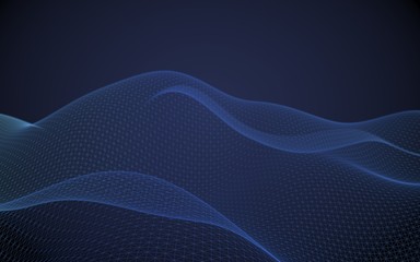 Abstract landscape on a blue background. Cyberspace grid. Hi-tech network. 3d technology illustration. 3D illustration