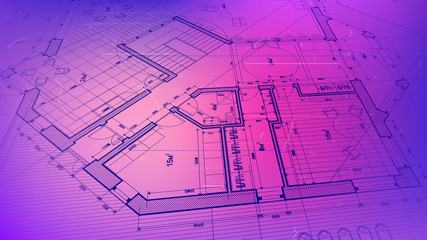 vector architectural plan - abstract architectural blueprint of a modern residential building / technology, industry, business concept illustration: real estate, building, construction & architecture