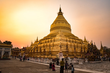Golden Shwezigon pagoda in Bagan, Myanmar