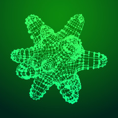 Nanorobots and nanotechnology bioengineering and advanced medical technology concept as nanomedicine robots. Bacteria virus wireframe mesh model,vector illustration microbe.