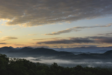 Golden Sunrise with Clouds and Fog - Smoky Mountains