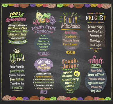 Chalkboard fruit menu vector set
