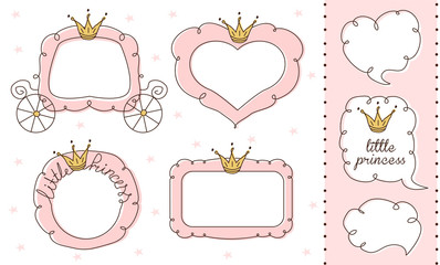 Estores personalizados crianças com sua foto Set of cute doodle mirrors. Princess vector element of design. Pink frames with crown, tiara. Sketch hand drawn. Child's picture. Invitation birthday template. Baby shower girl card. Decorative border