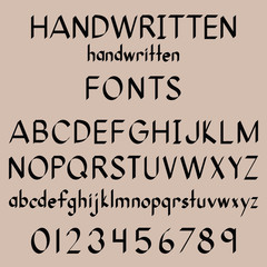 Calligraphy handritten fonts, letters and numbers written by hand