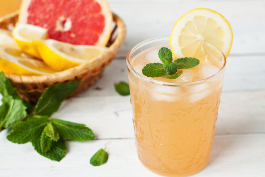 Homemade grapefruit soda in glass
