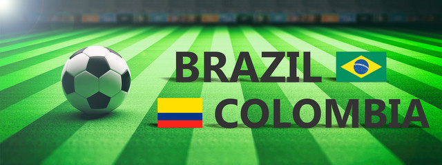 Soccer, football match, Brazil vs Colombia. 3d illustration