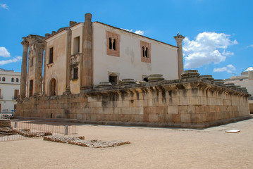 Black side of Ancient roman Temple of Diana in Merida,Badajoz,Spain