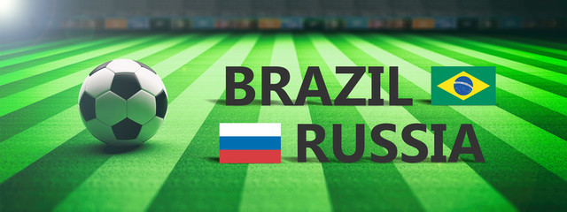 Soccer, football match, Brazil vs Russia, 3d illustration