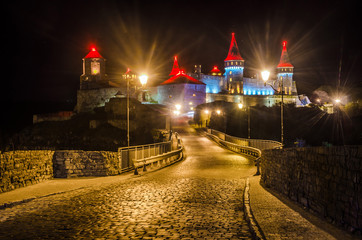 Fortress in Kamenets-Podolsky with evening lights