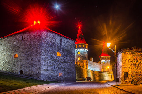 Fortress in Kamenets-Podolsky with evening lights