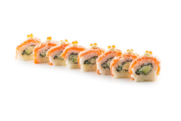 Portion of Philadelphia rolls sushi islolated on white background