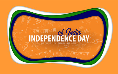India. Independence day greeting card. Paper cut style.