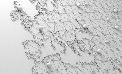 Diseño de mapa del mundo en fondo blanco.Concepto de logística y acuerdos comerciales internacionales.Red de negocios de empresa multinacional y libre comercio