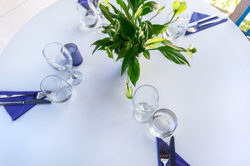 White dining table setting