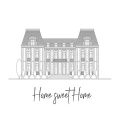Obraz premium Lettering composition Home sweet home! Vector retro black and white vintage isolated illustration on wight background