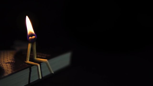 Two burning matches on a book. The concept of love.