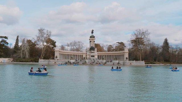 Retiro Park in Madrid with a small romantic lake