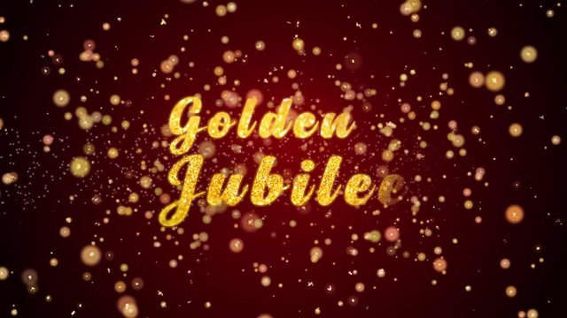 Golden Jubilee Greeting Card text with sparkling particles shiny background for Celebration,wishes,Events,Message,Holidays,Festival.