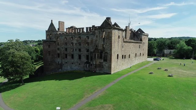 4K aerial footage of the historical ruin of Linlithgow Palace. 