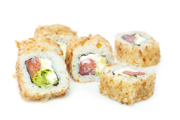 Seafood - isolated rolls on white background