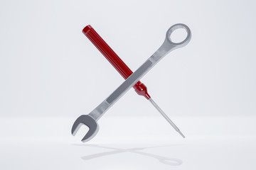 3D wrench and screwdriver illustration. Work tools