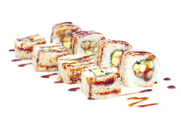 Seafood - isolated rolls on white background