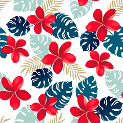 Seamless tropical floral pattern vector illustration.