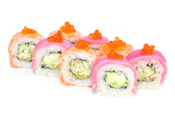 Seafood - isolated rolls on white background