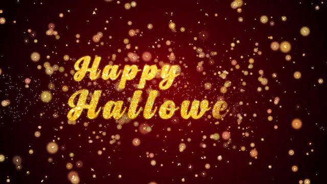 Happy Halloween Greeting Card text with sparkling particles shiny background for Celebration,wishes,Events,Message,Holidays,Festival.
