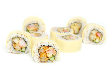 Seafood - isolated rolls on white background