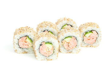 Seafood - isolated rolls on white background