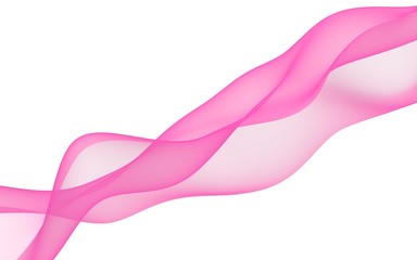 Abstract pink wave. Raster air background. Bright pink ribbon on white background. Pink scarf. Abstract smoke. 3D illustration