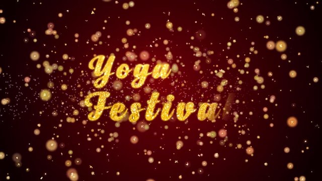Yoga Festival Greeting Card text with sparkling particles shiny background for Celebration,wishes,Events,Message,Holidays,Festival.