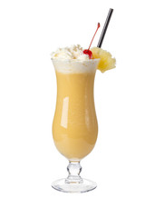 Pina colada cocktail on white background