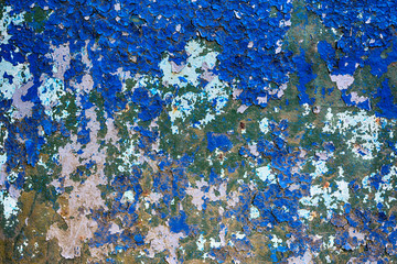 Iron old antique background of dilapidated metal with blue paint in grunge rustic style