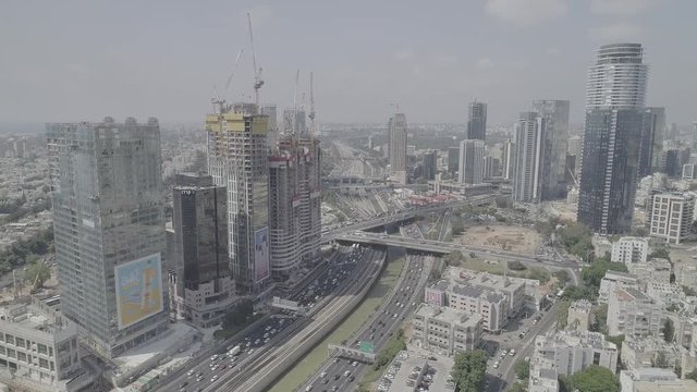 Tel Aviv center and transportation  aerial 4k footage dlog raw ungraded flat