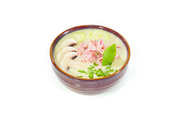 soup with seafood on a white background