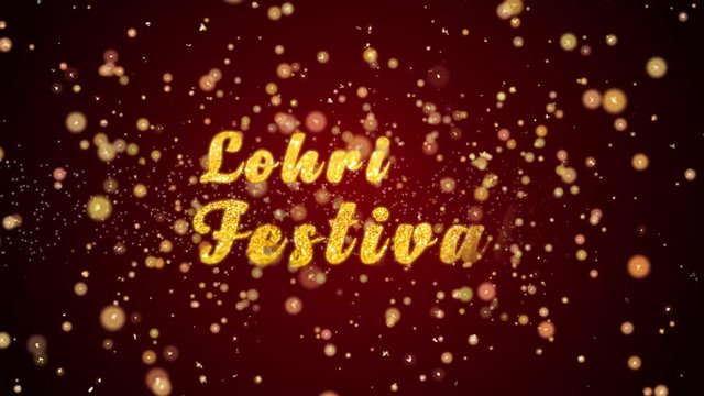 Lohri Festival Greeting Card text with sparkling particles shiny background for Celebration,wishes,Events,Message,Holidays,Festival.