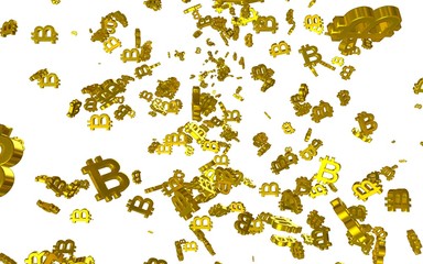 Digital currency symbol Bitcoin on a white background. Fall of bitcoin. Cryptocurrency graph on virtual screen. Business, Finance and technology concept. 3D illustration