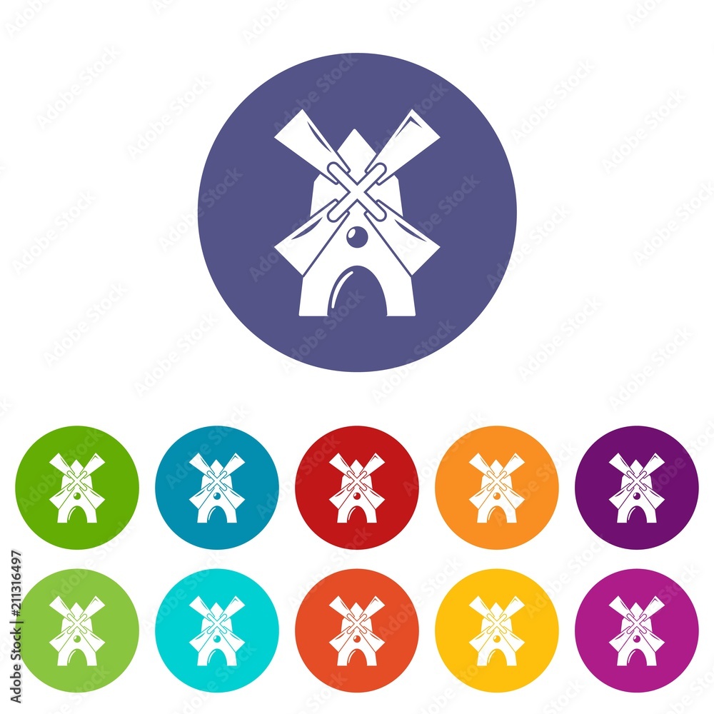 Poster windmill icons color set vector for any web design on white background