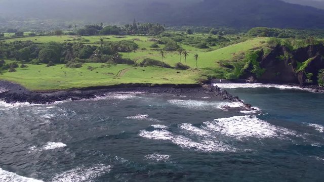 Drone video of Maui coastline on the Road to Hana Maui Hawaii.  Beautiful high resolution video of the Hawaiian Islands and beautiful blue water
