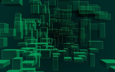 Obraz premium Green and dark abstract digital and technology background. The pattern with repeating rectangles. 3D illustration