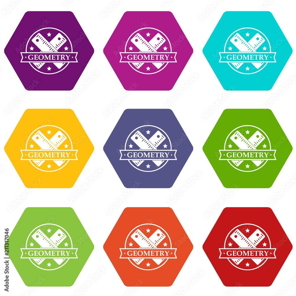 Poster geometry icons 9 set coloful isolated on white for web