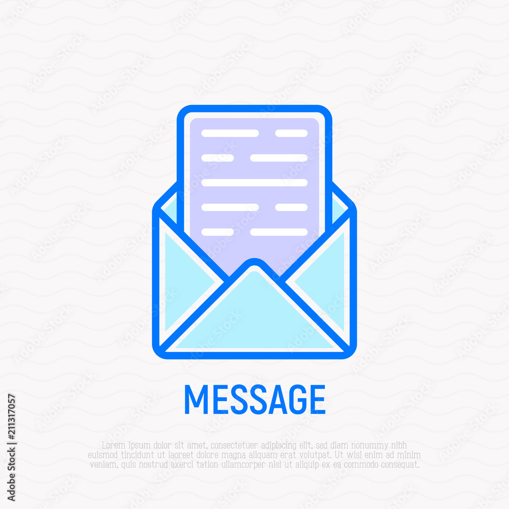 Aufkleber opened envelope with message thin line icon. modern vector illustration.