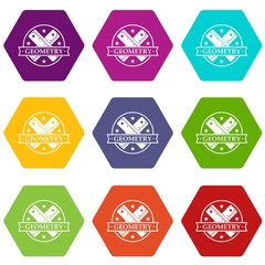 Geometry icons 9 set coloful isolated on white for web